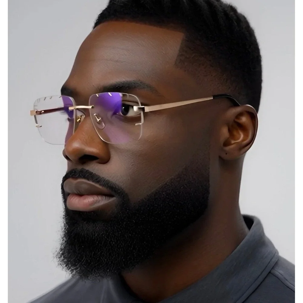 Clear Lens Sunglasses Men Women Shades Frameless‎ Diamond Cut Eye Wear Eye Glass